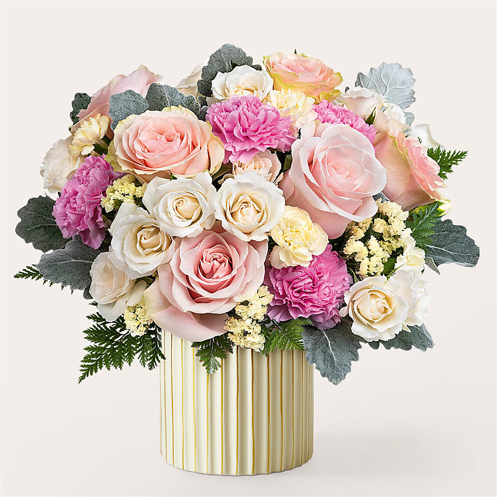 Blissful Moments Bouquet with Ivory Vase – THE LADYBUG FLORAL & GIFTS, Berlin WI