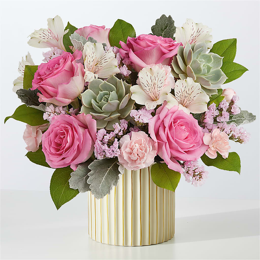 Dusty Rose Bouquet with Ivory Vase – THE LADYBUG FLORAL & GIFTS, Berlin WI