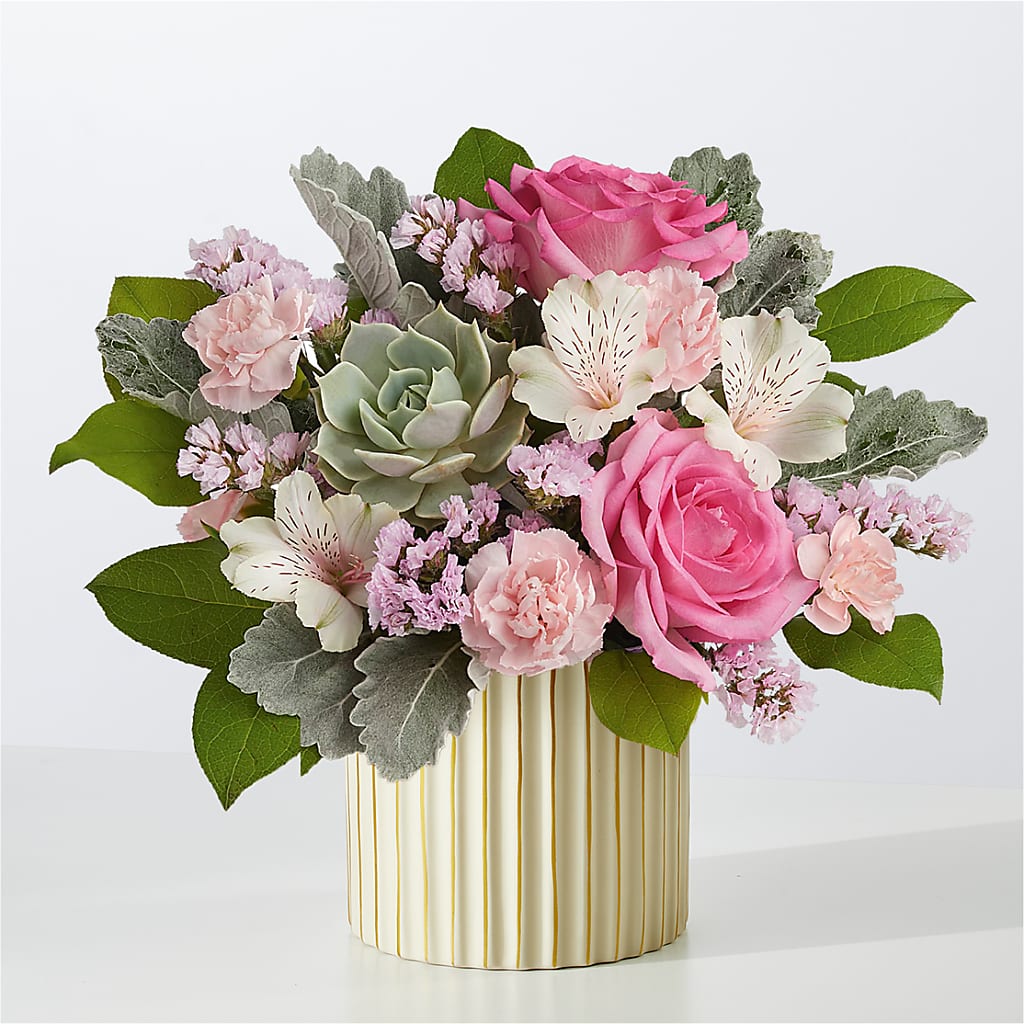 Dusty Rose Bouquet with Ivory Vase – THE LADYBUG FLORAL & GIFTS, Berlin WI