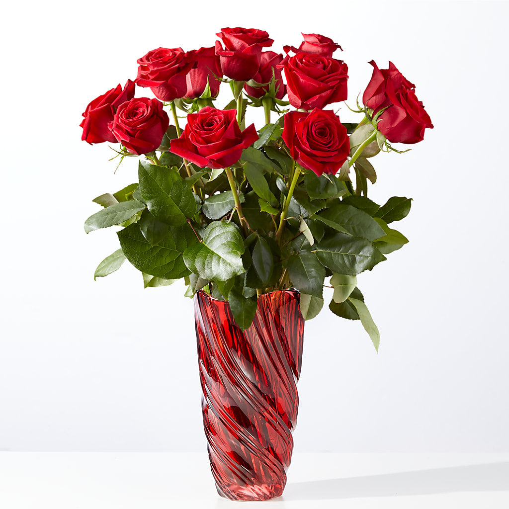 Classic Love Red Rose Bouquet with Luxe Swirl Vase – THE LADYBUG FLORAL & GIFTS, Berlin WI